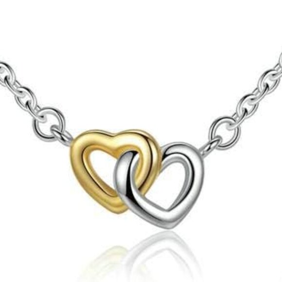 Real Pandora 14k Solid Gold & 925 Silver Double Heart Ring Pendant Chain Engagem - Picture 10 of 11
